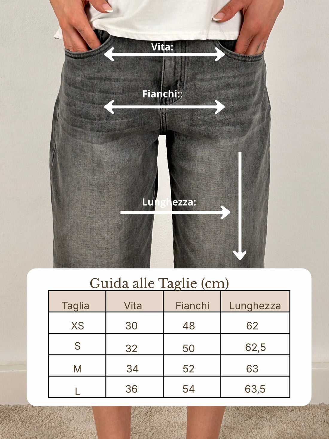 Guida misure Bermuda Denim Nero
