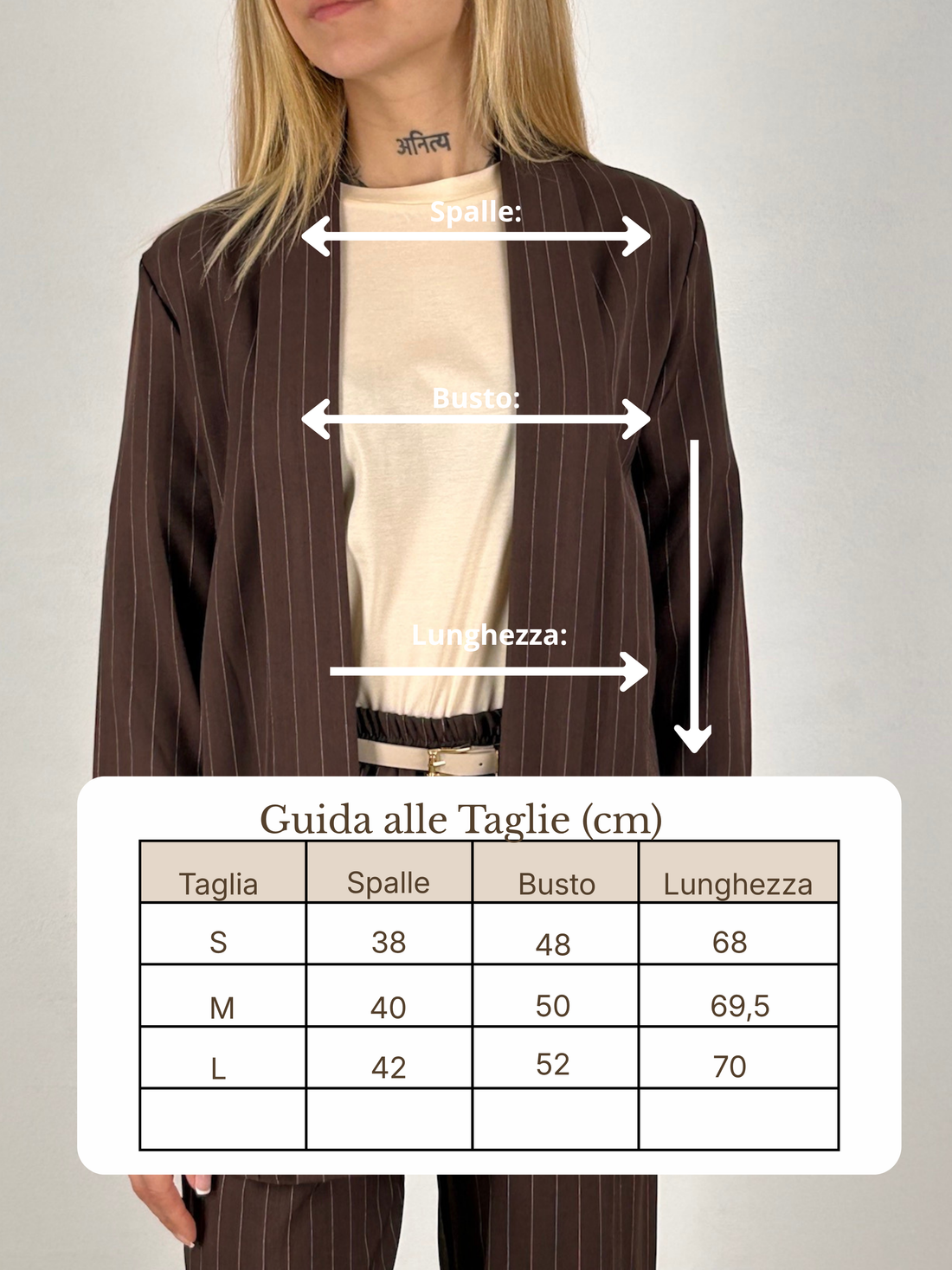 Guida misure Giacca Riga Morbida Glam