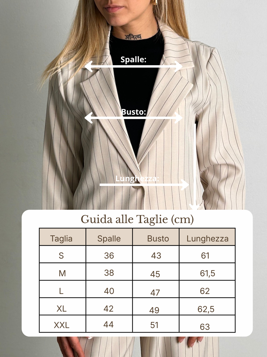 Guida misure Blazer Gessato Glam
