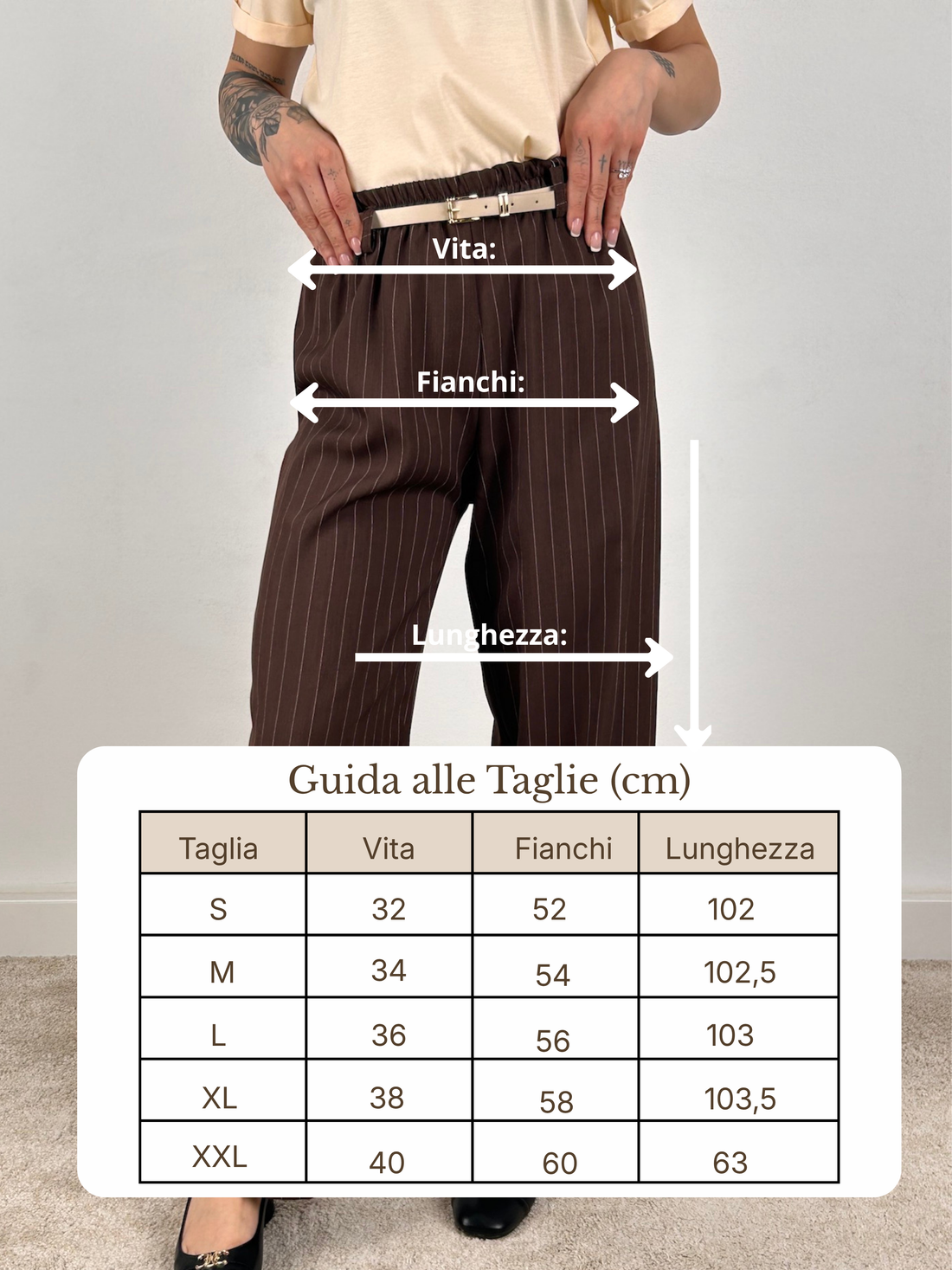 Guida misure Pantalone Riga Glam