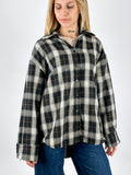 Camicia Fringe nera a quadri vista frontale