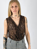 Body Pizzo marrone indossato, vista frontale
