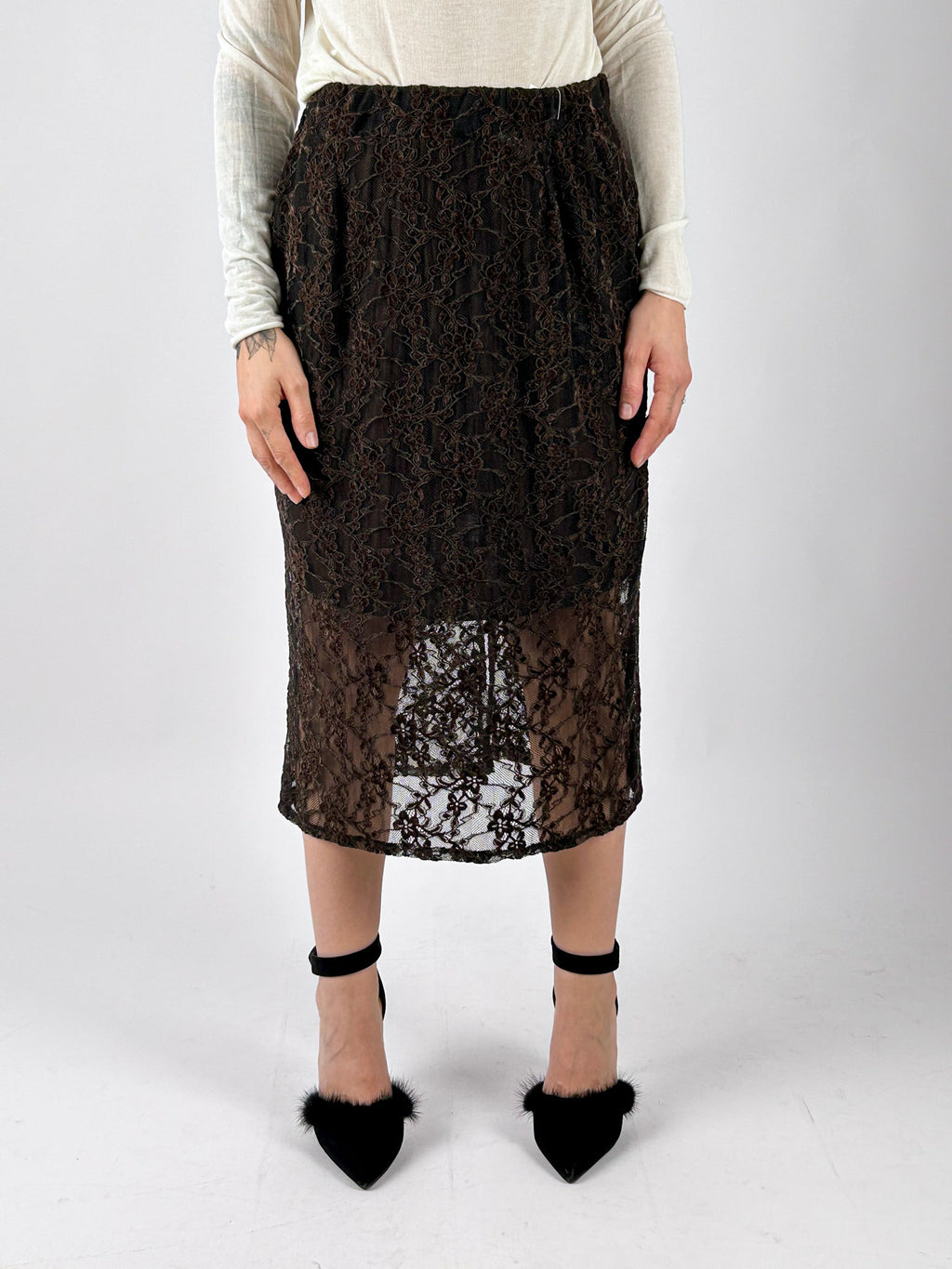 Gonna Pizzo marrone vista frontale