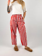 Pantalone Righe da donna in cotone con vita elastica e tasche laterali. vista frontale