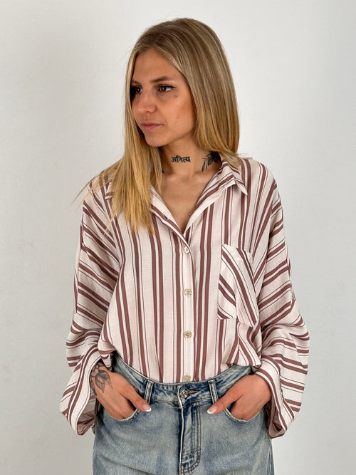 camicia over rigata donna vista frontale