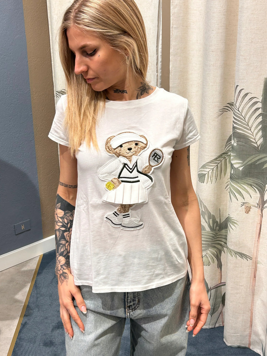 t-shirt donna stampa orsetta tennista frontale