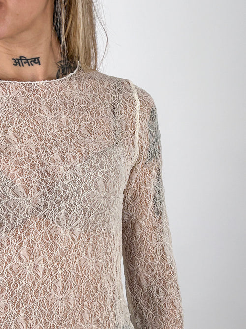 Maglia Asimmetrica panna dettaglio pizzo
