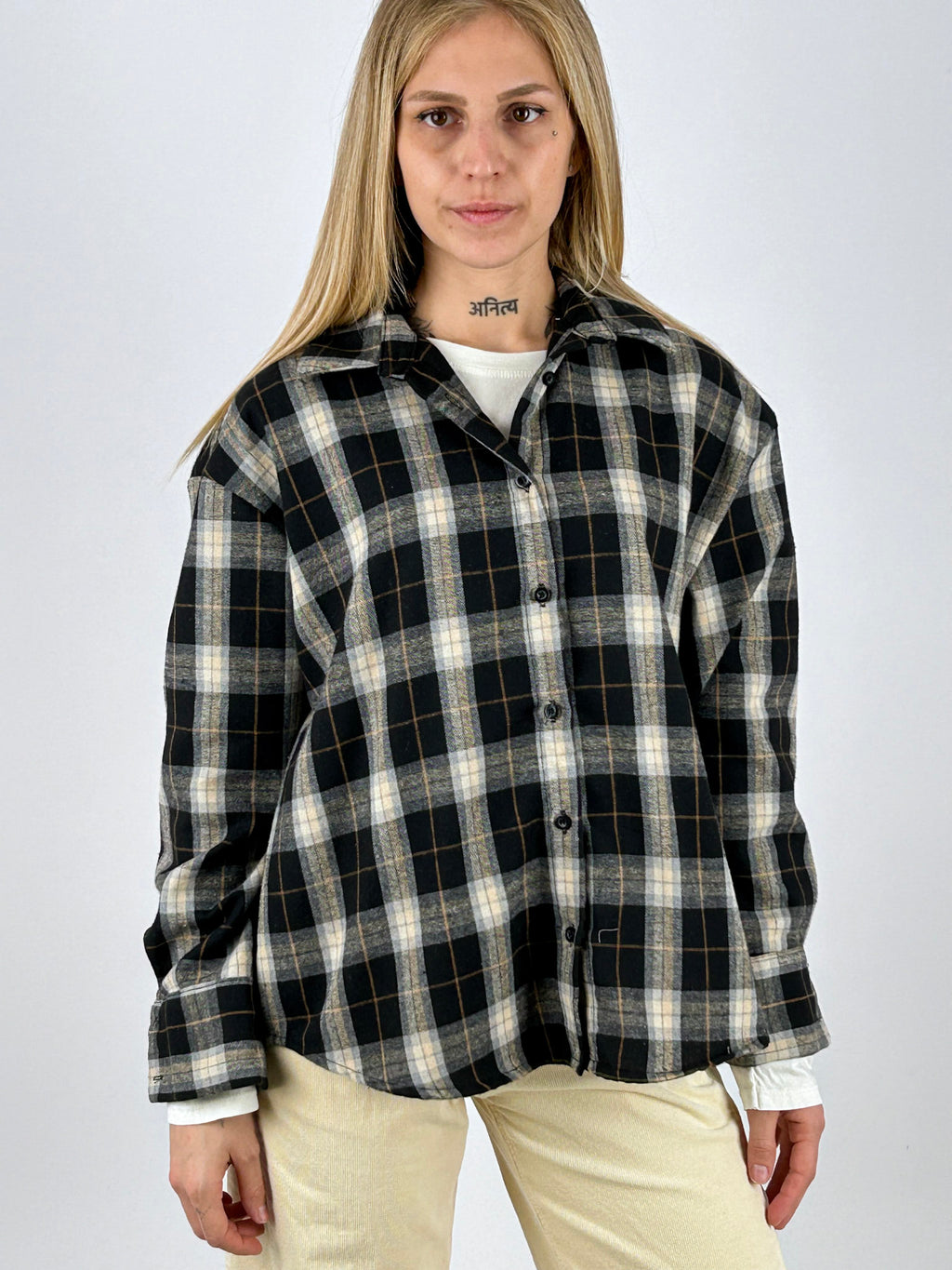 Camicia Check nera a quadri vista frontale