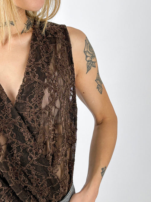Body Pizzo marrone, dettaglio pizzo