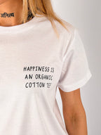 t-shirt hangard lab "happiness is an organic cotton" vista dettaglio