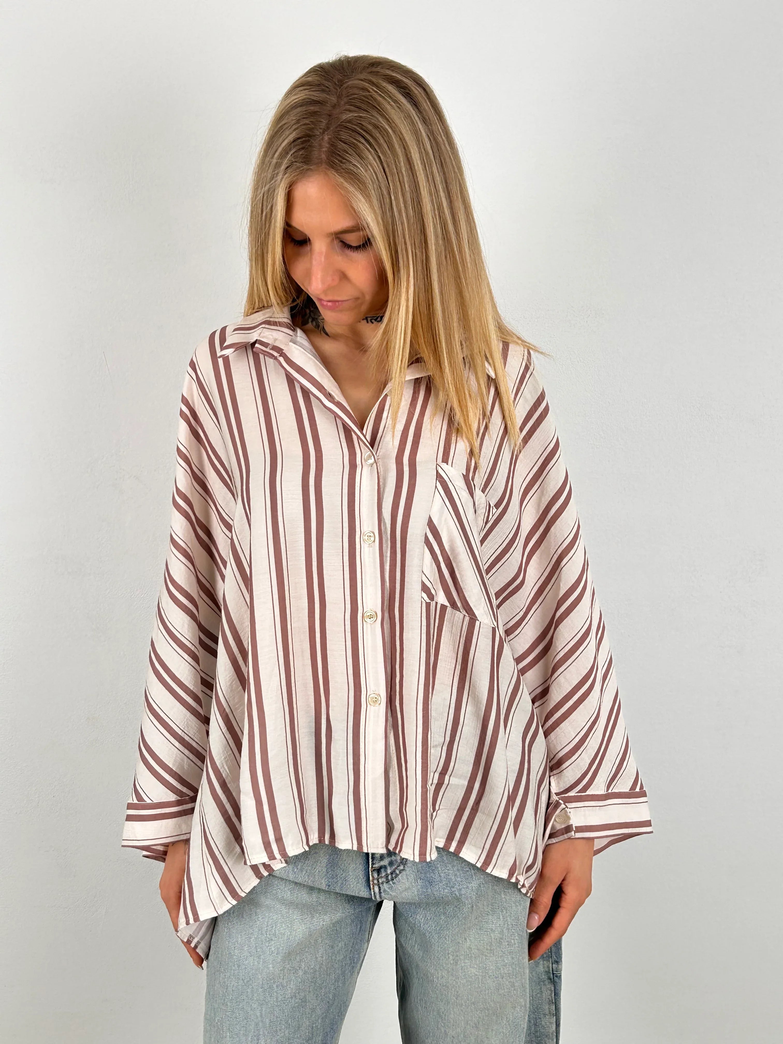 camicia over rigata donna vista front