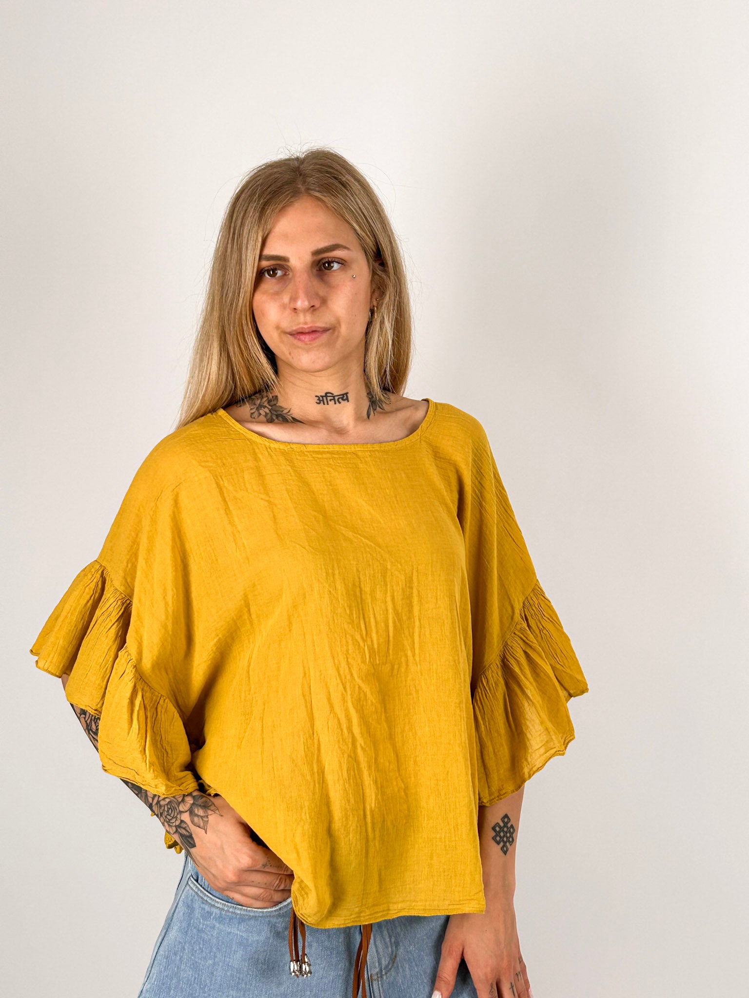 Blusa leggera senape - vista frontale