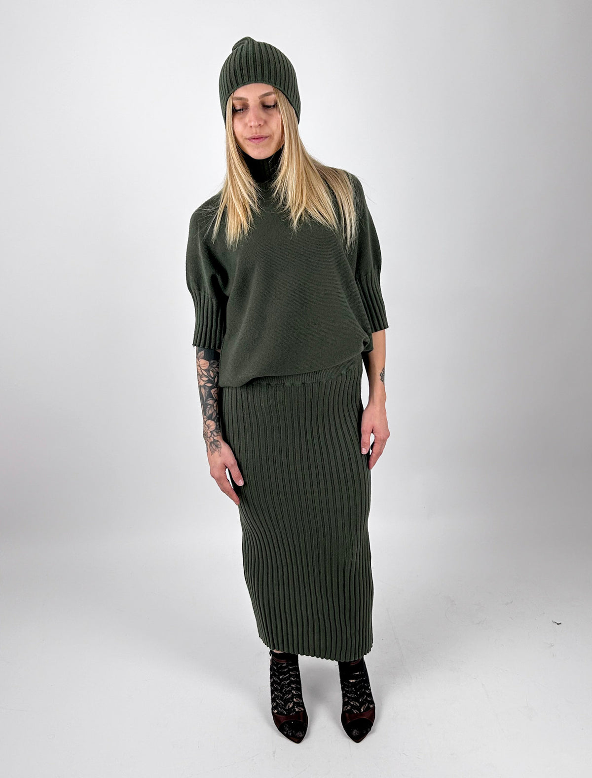 Completo tre pezzi verde militare indossato