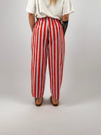 Pantalone Righe da donna in cotone con vita elastica e tasche laterali. vista retro