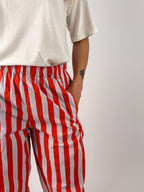 Pantalone Righe da donna in cotone con vita elastica e tasche laterali. vista tessuto