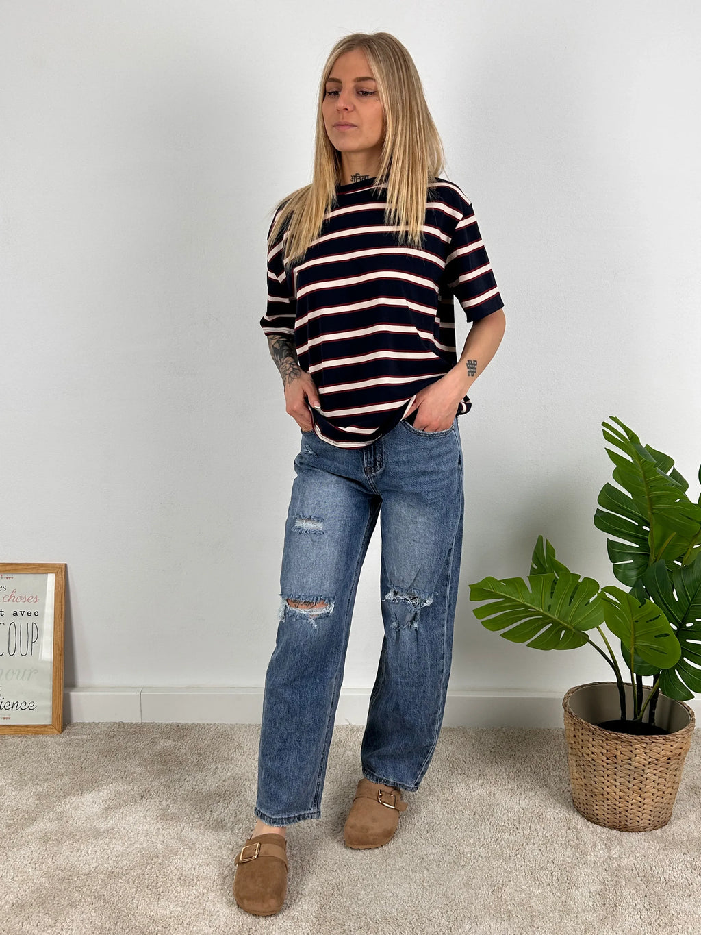t shirt righe donna vista frontale