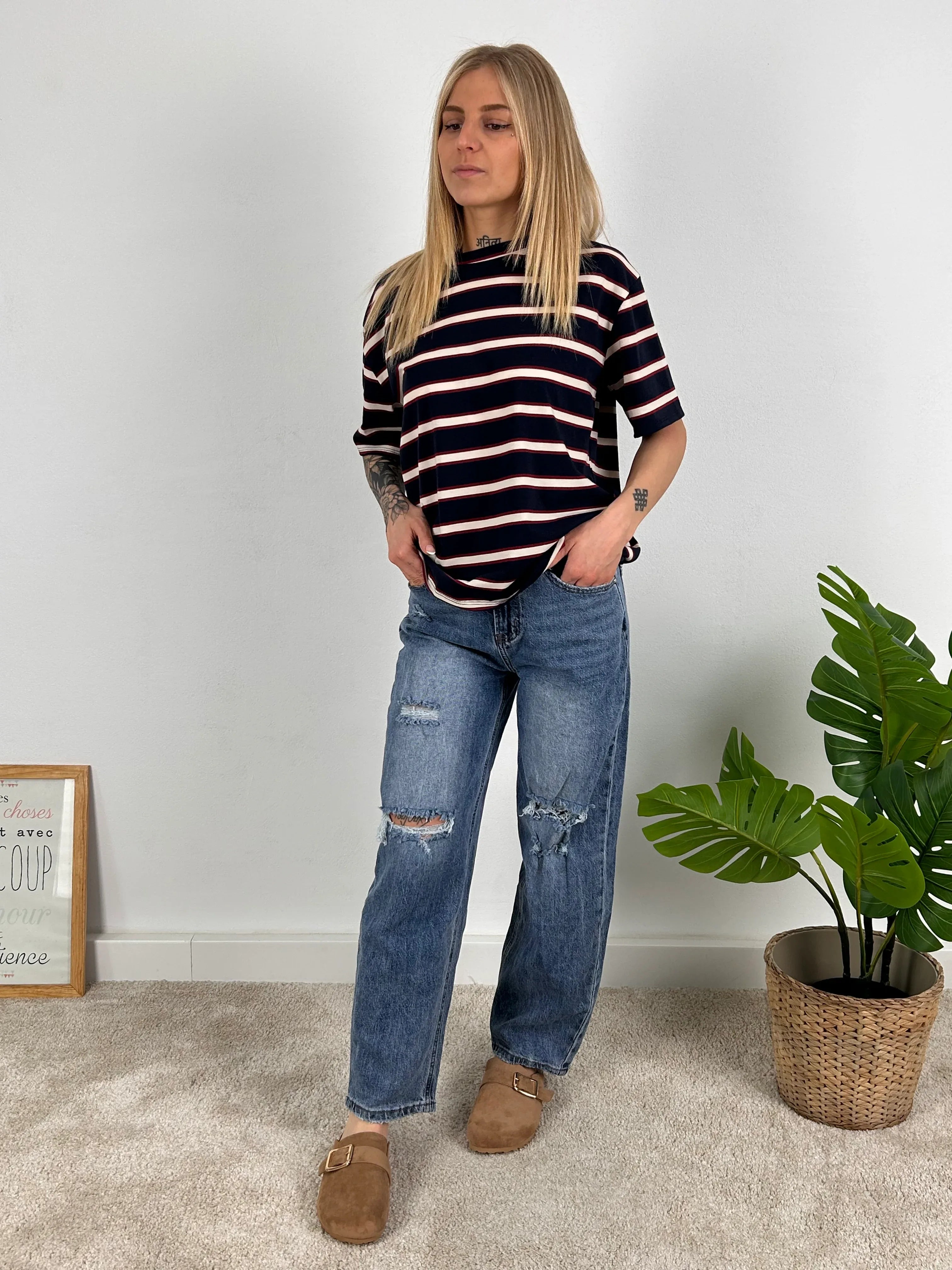 t shirt righe donna vista frontale