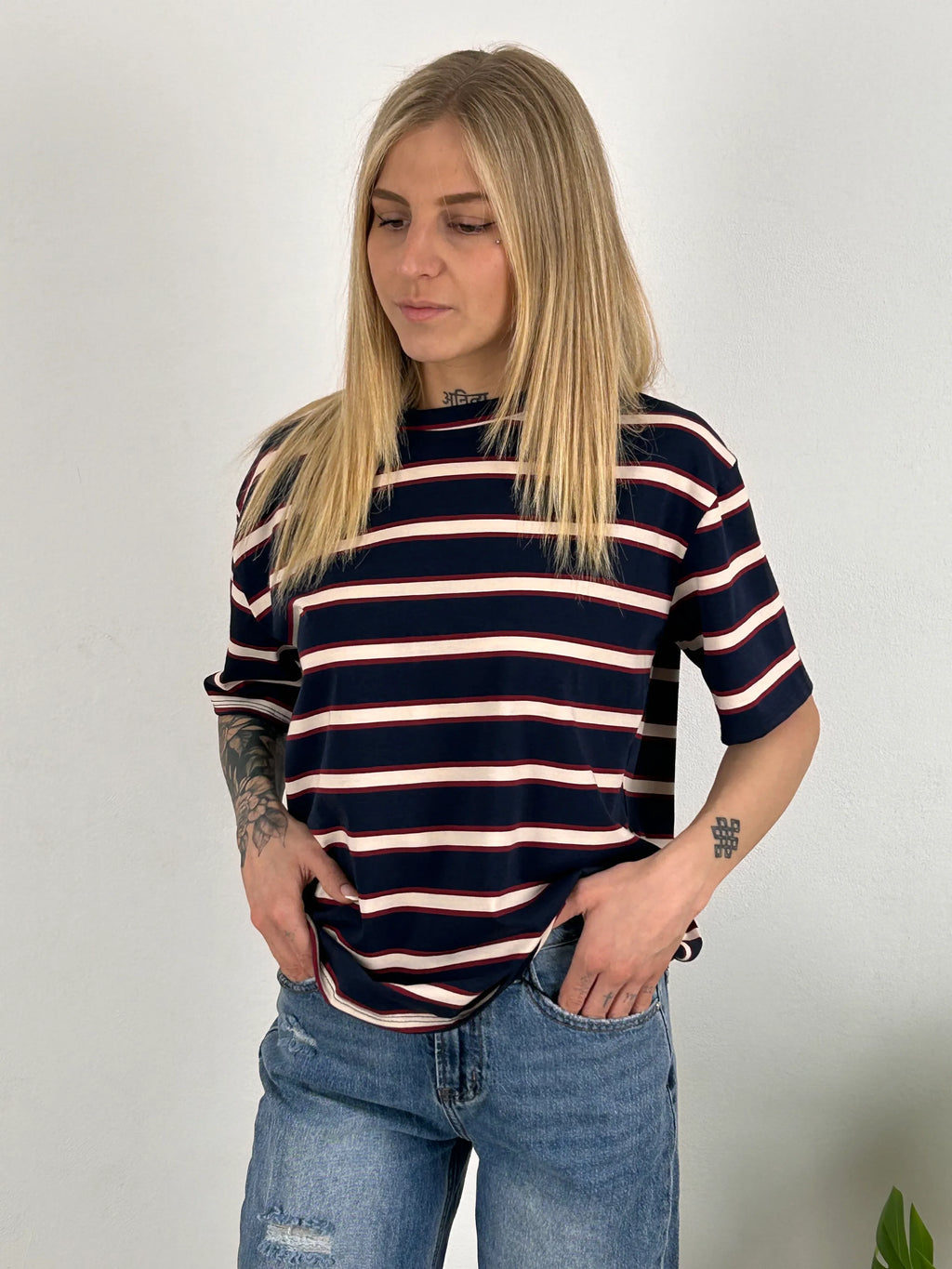 t shirt righe donna vista frontale