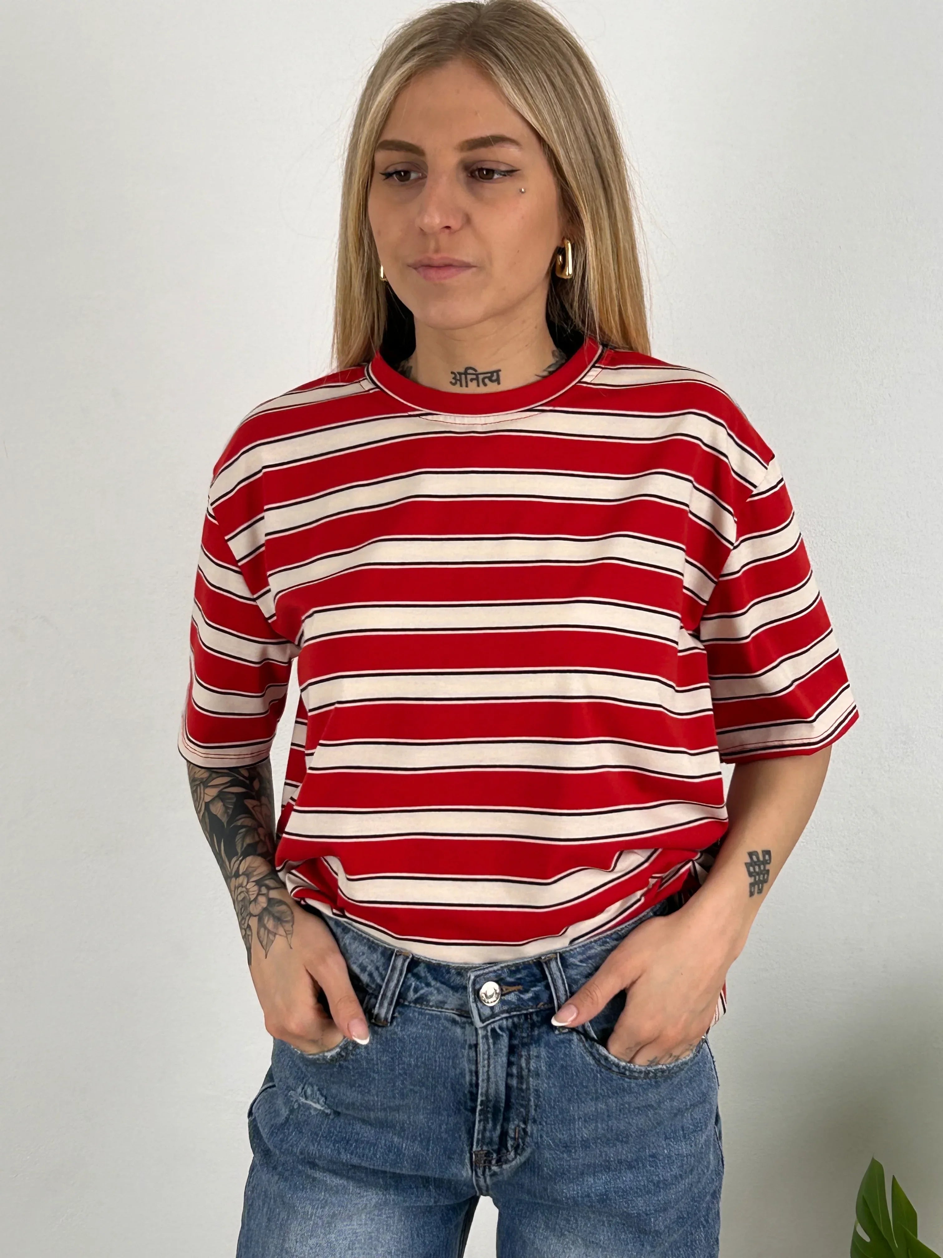 t shirt righe donna vista frontale
