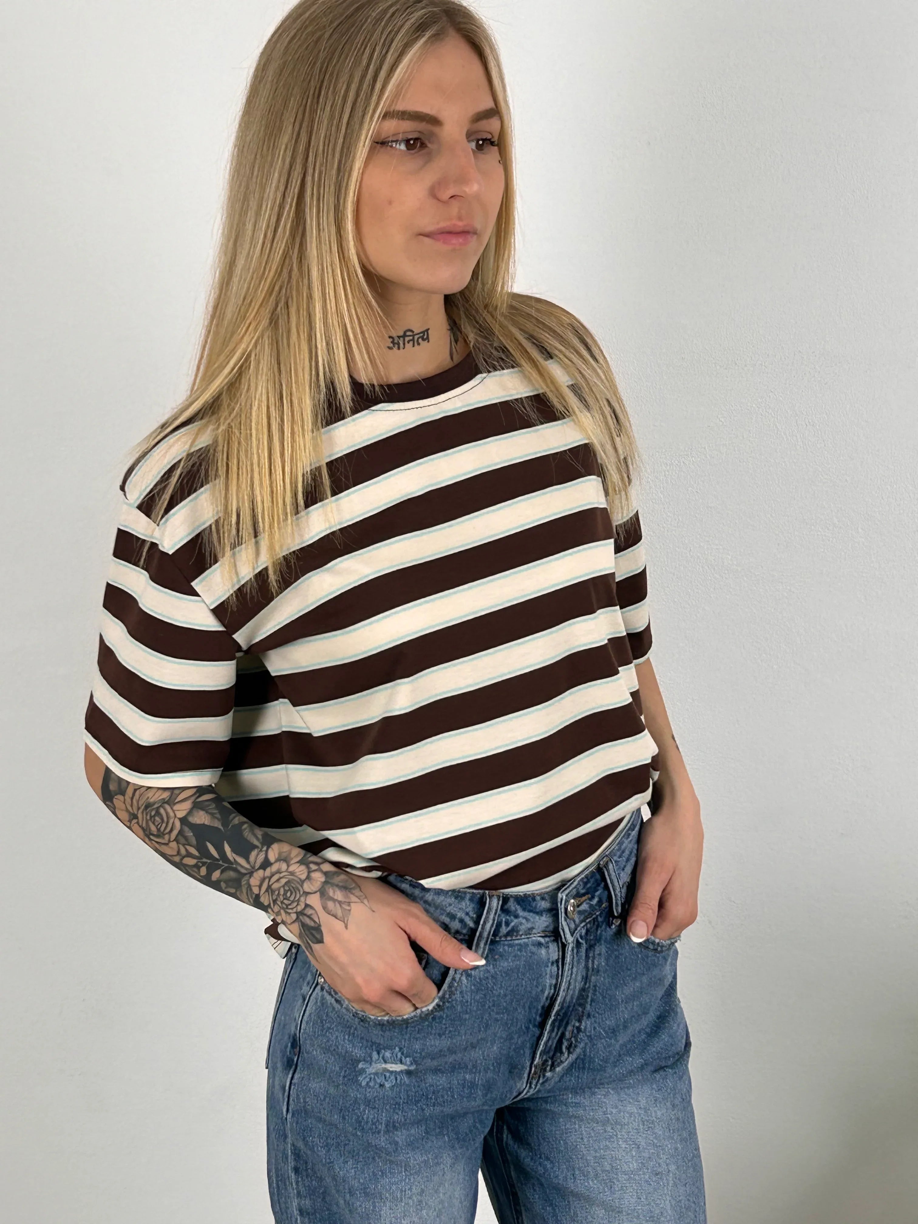 t shirt righe donna vista frontale