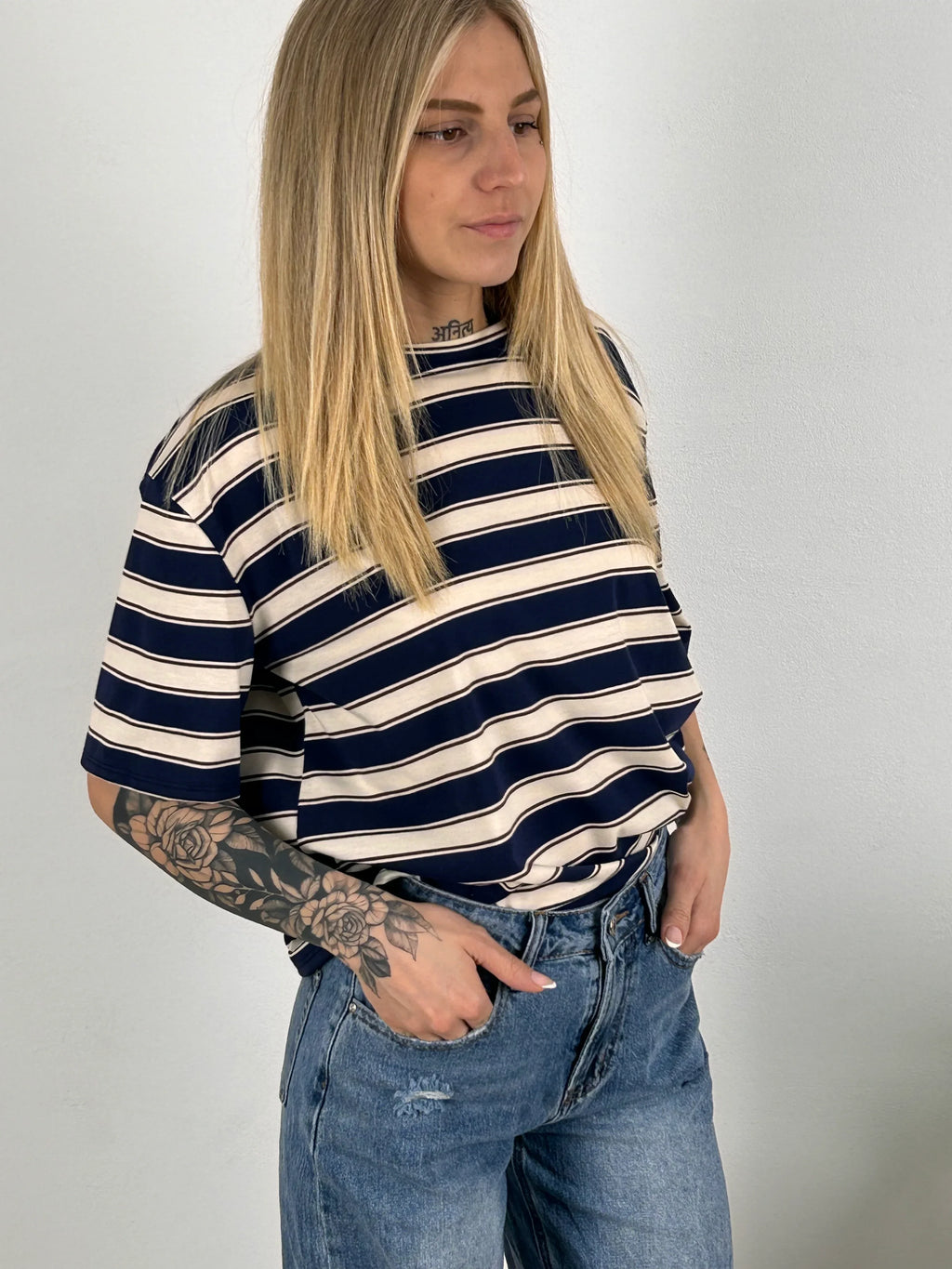 t shirt righe donna vista frontale