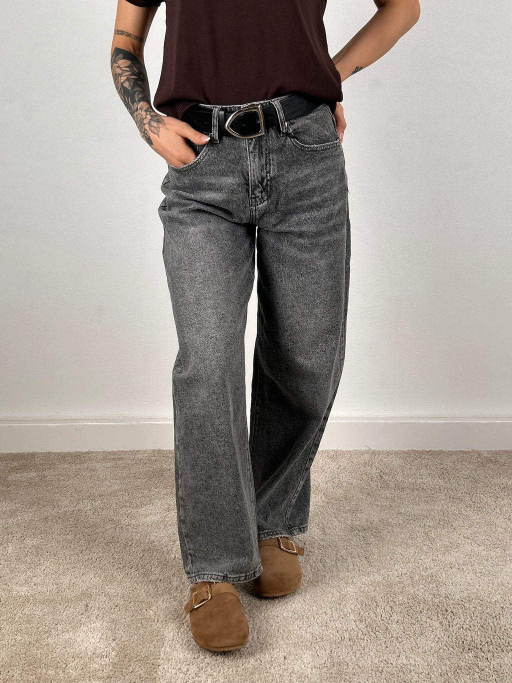 Jeans ballon grigio donna vista front