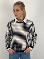 Maglione cotone a righe donna vista frontale