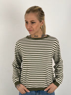 Maglione cotone verde a righe donna vista frontale