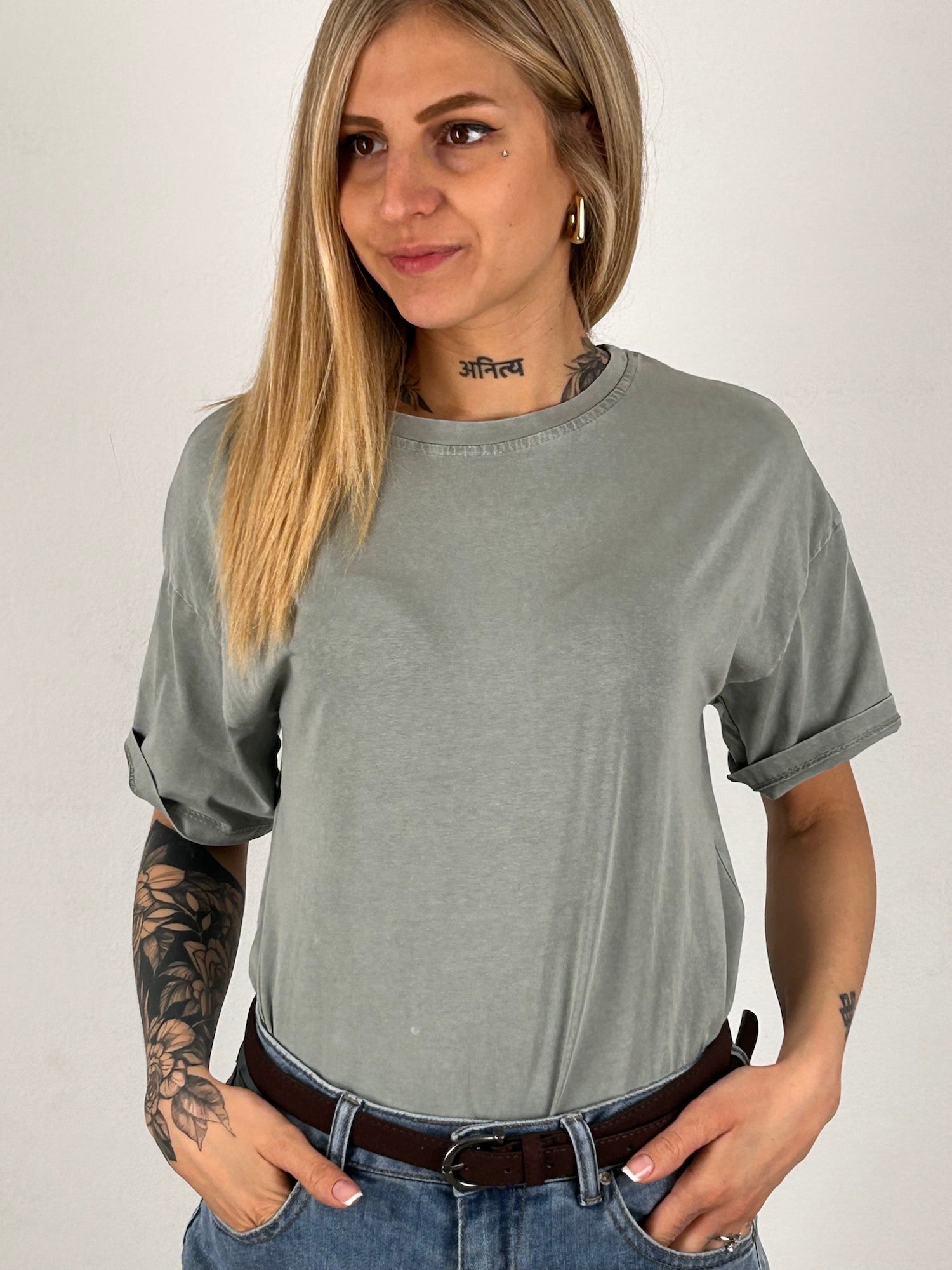 T-shirt cotone leggera verde acqua vista frontale