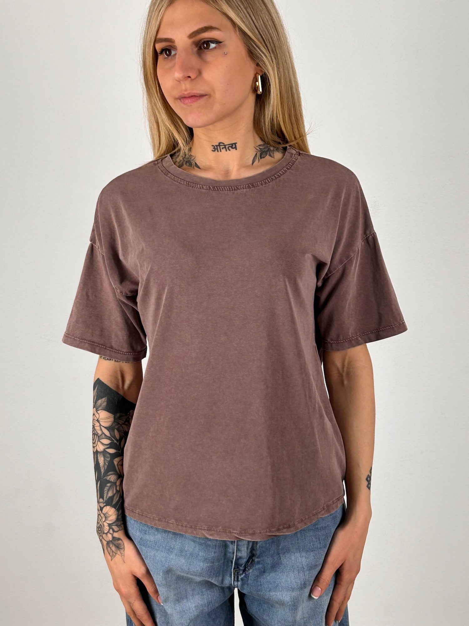 T-shirt cotone leggera cioccolato vista front