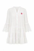 Abito chemisier donna con balze e maniche ricamate. immagine gost