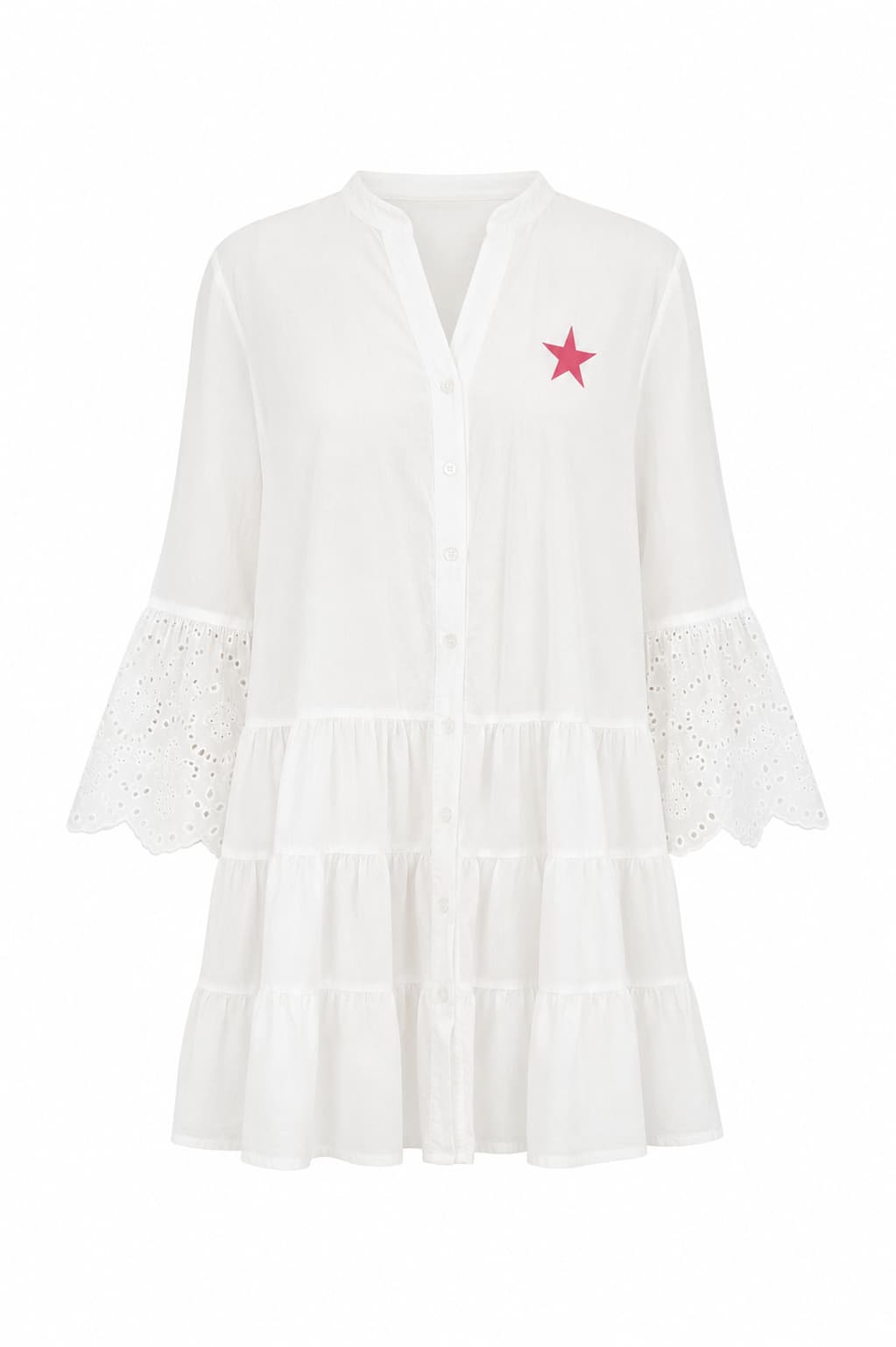 Abito chemisier donna con balze e maniche ricamate. immagine gost