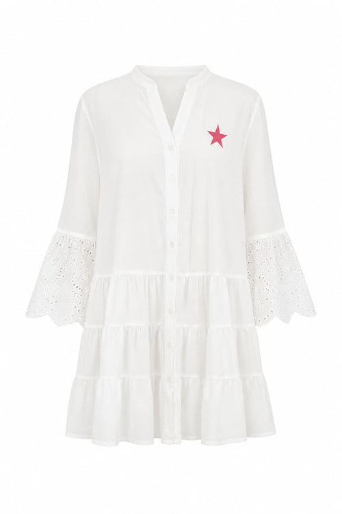 Abito chemisier donna con balze e maniche ricamate. immagine gost