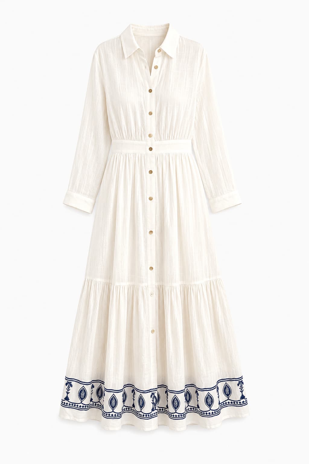 Abito lungo donna bianco in cotone con ricamo decorativo sul fondo - immagine gost