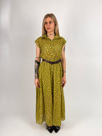 Abito Pois lungo verde da donna con cintura coordinata e fantasia pois - vista frontale