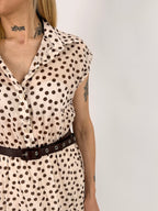 Abito Pois lungo bianco da donna con cintura coordinata e fantasia pois - vista dettaglio