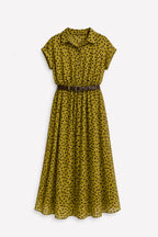Abito Pois lungo verde da donna con cintura coordinata e fantasia pois - immagine gost