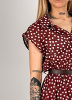 Abito Pois lungo bordo da donna con cintura coordinata e fantasia pois - dettaglio tessuto