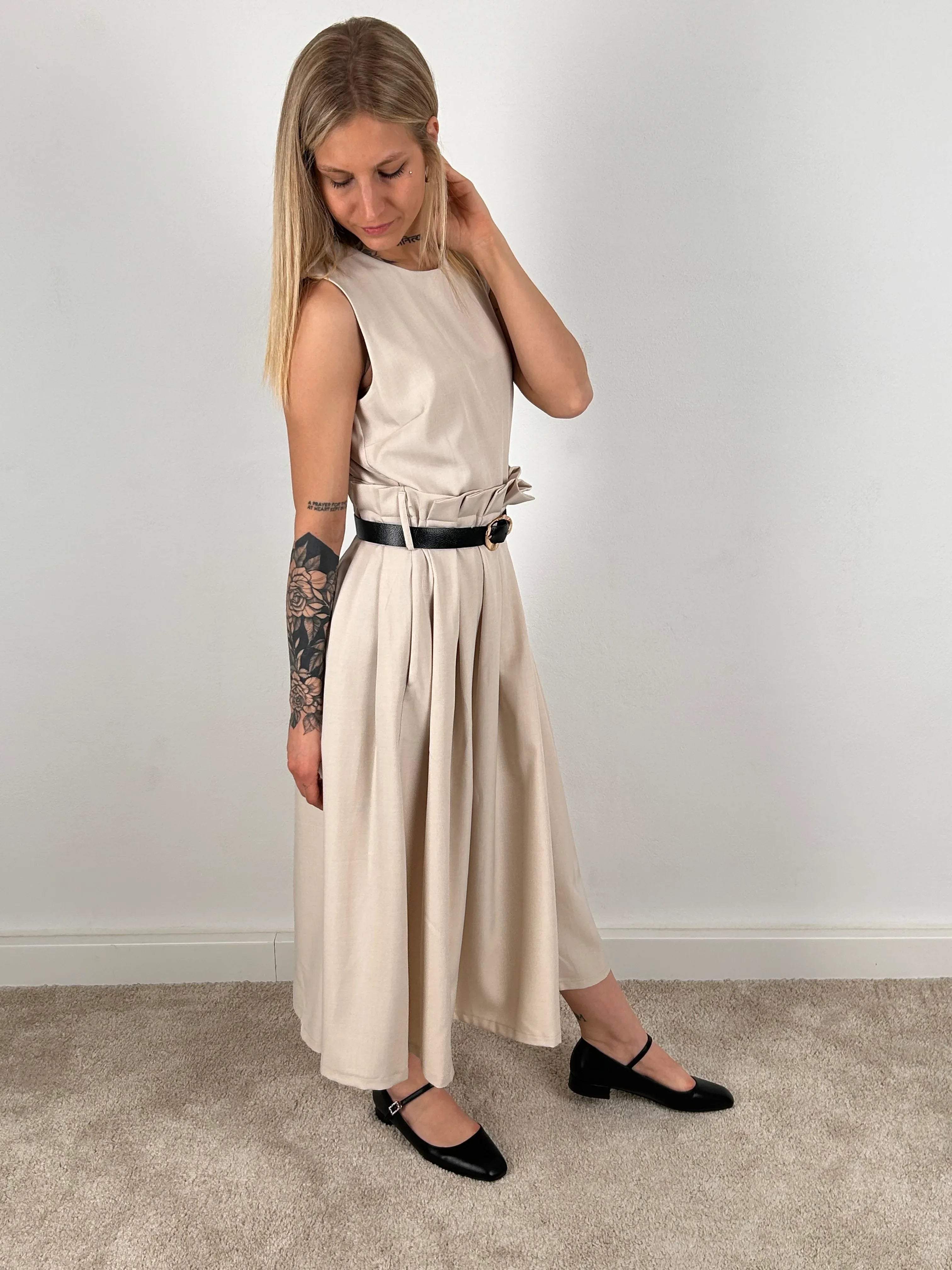 Abito donna plisse midi vista frontale