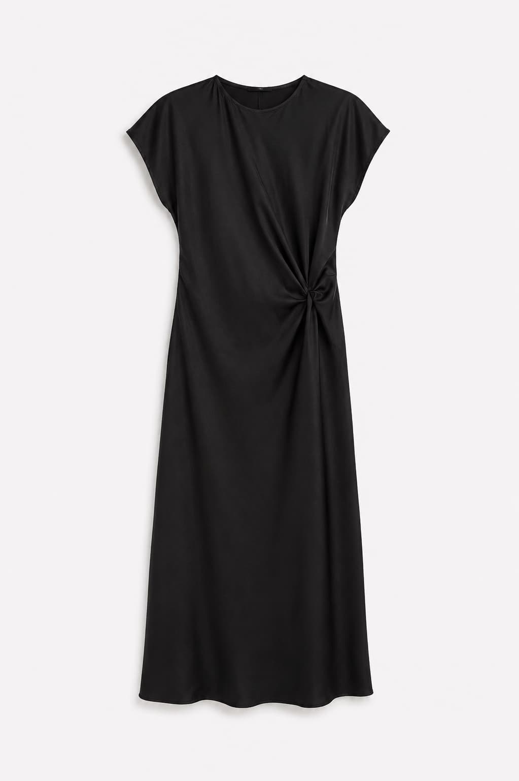 Abito lungo nero satinato donna elegante con linea aderente - immagine gost