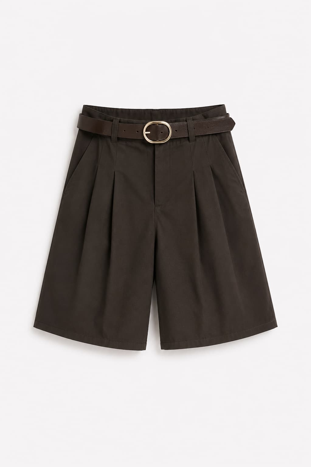 Bermuda donna marrone con cintura coordinata e tasche - immagine gost