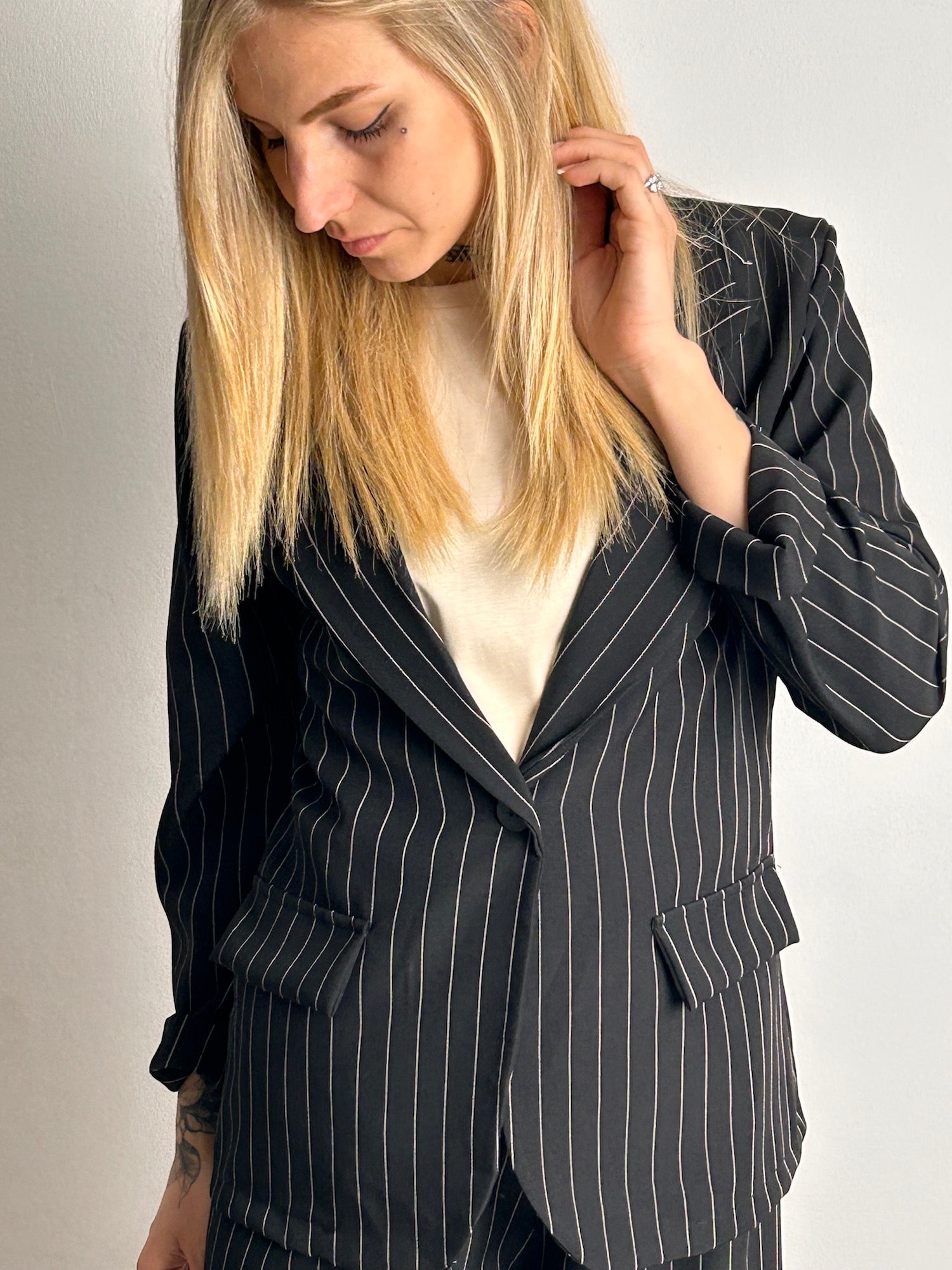 blazer donna gessato vista frontale