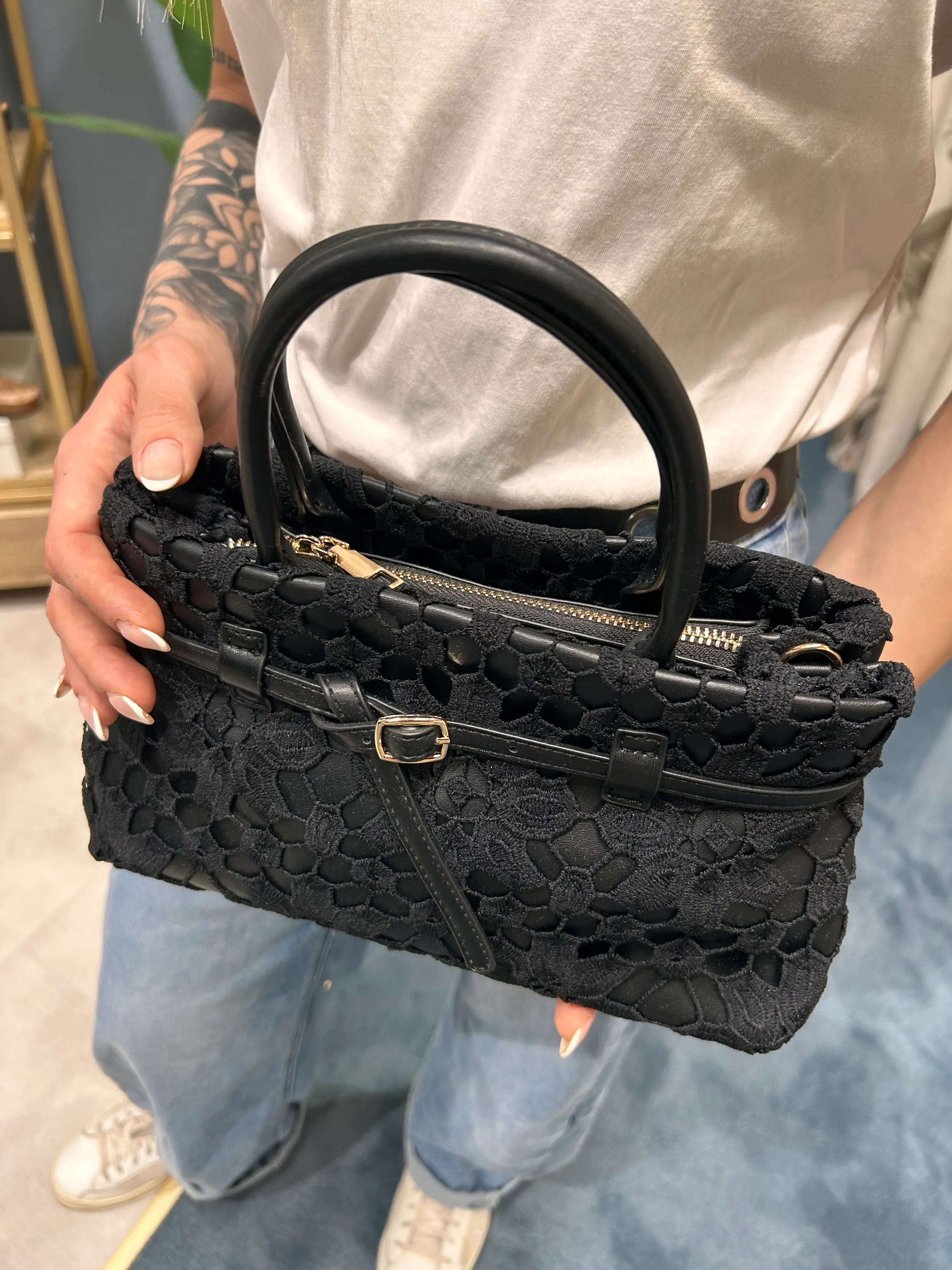 Borsa in pizzo – borsa donna con dettaglio pizzo elegante, stile romantico chic