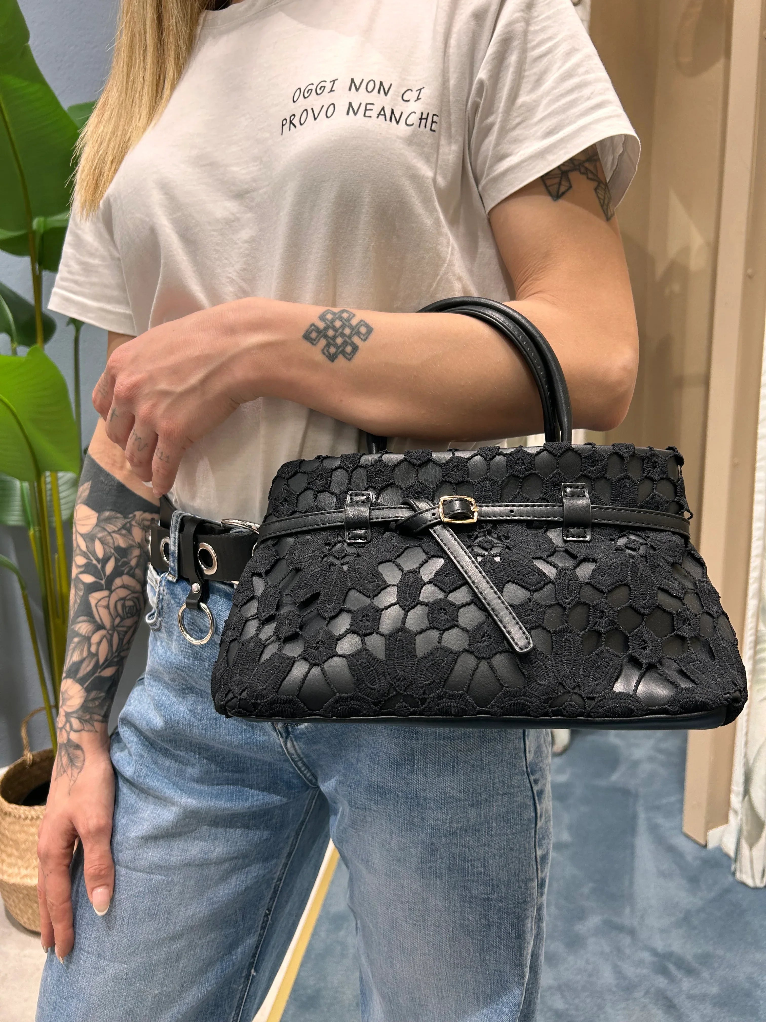 Borsa in pizzo – borsa donna con dettaglio pizzo elegante, stile romantico chic