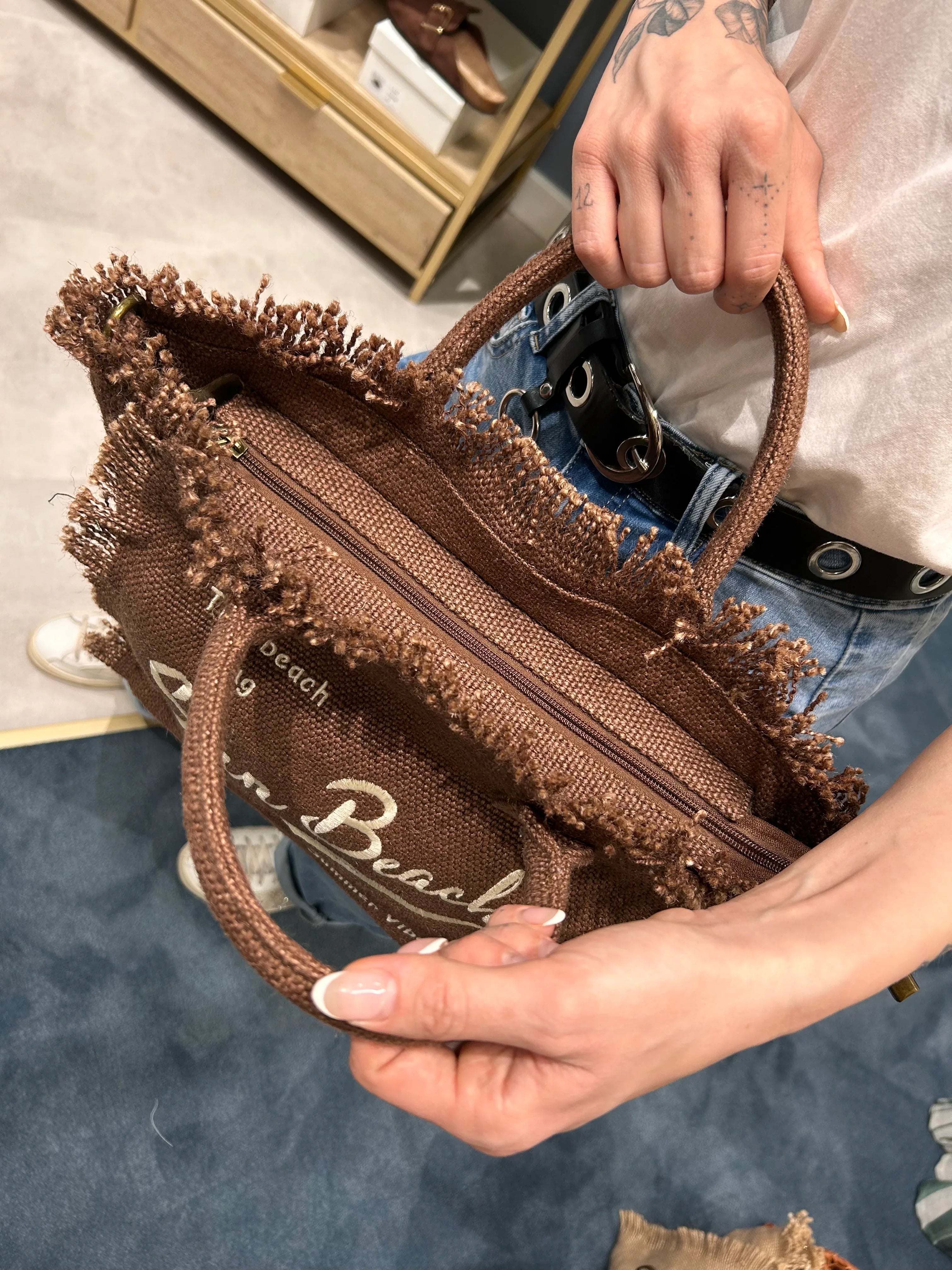 13. Borsa Sun Beach Borsa Sun Beach – borsa donna estiva da spiaggia, stile casual chic mare.dettaglio lampo

