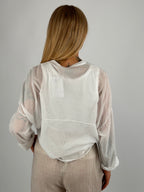 Camicia Aurora da donna con spalla scesa e linea morbida - vista retro bianco
