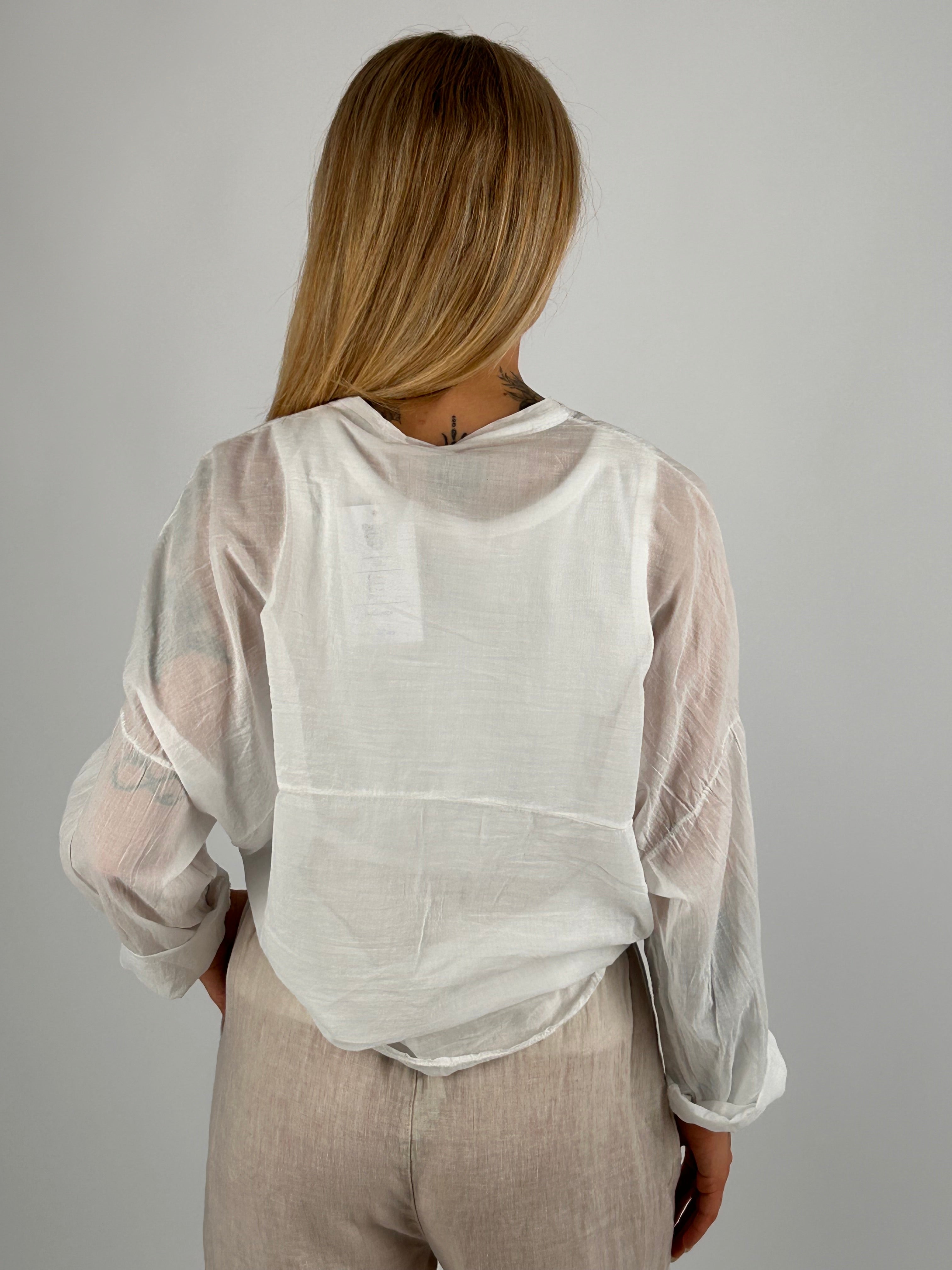 Camicia Aurora da donna con spalla scesa e linea morbida - vista retro bianco