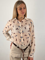 Camicia seta  on stampa bassotto panna vista frontale