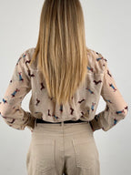 Camicia seta  on stampa bassotto panna vista retro