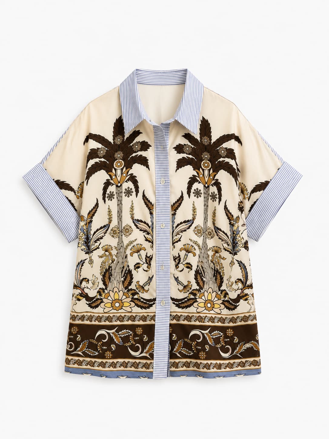 Camicia donna over in cotone fantasia con spalla scesa e vestibilità ampia - immagine gost